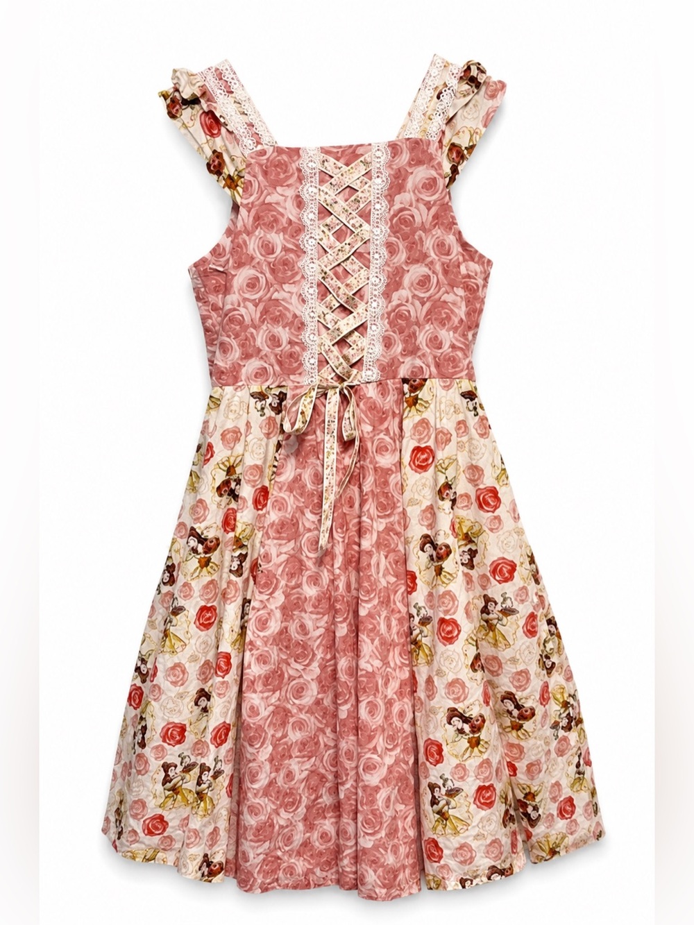 Custom Handmade Disney Belle Princess Dress Cottagecore Lace-Up Floral Girls